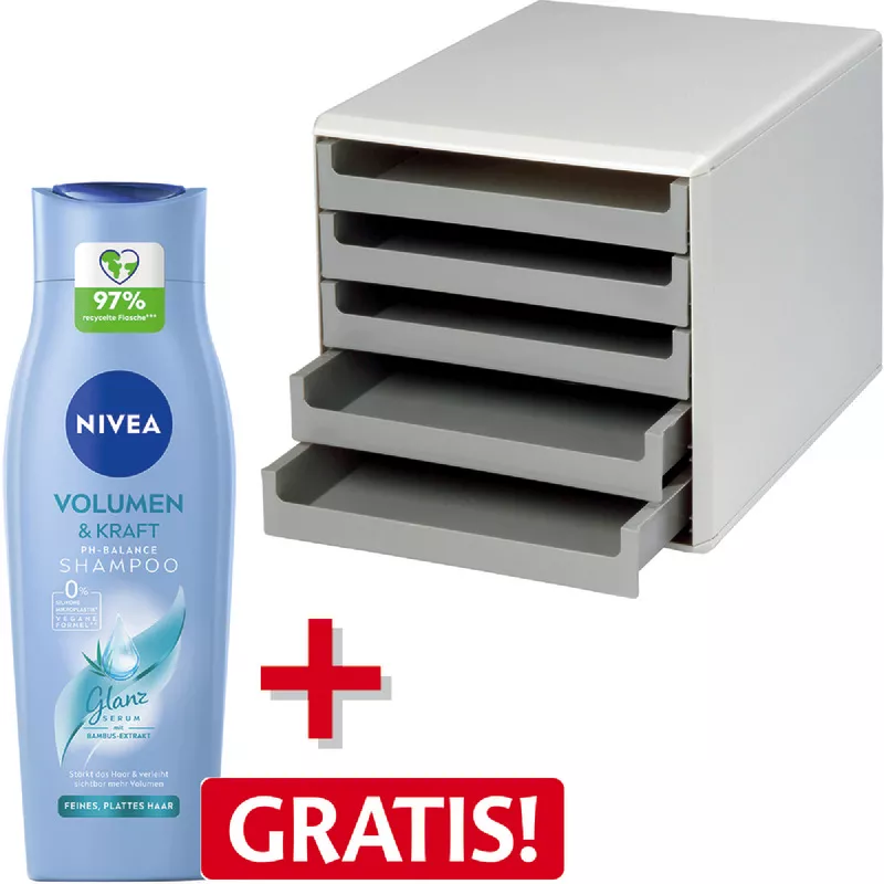 Metzger & Mendle Schubladenbox + Nivea Shampoo Volumen & Kraft 250 ml GRATIS